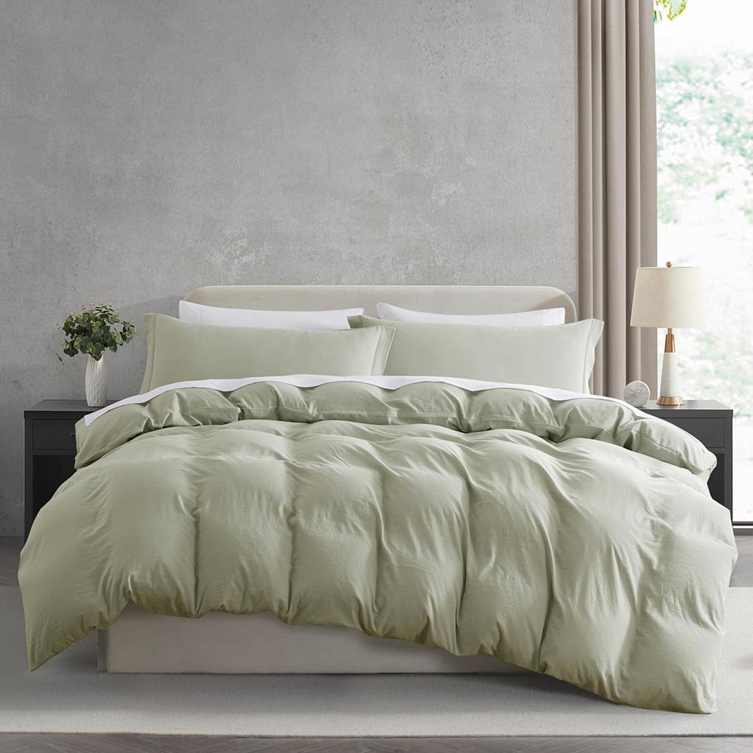 Nestl Sage Green California King Duvet Cover Sets - Soft Prewashed Cal King Duvet Cover, 3 Piece, with Zipper Closure, 1 Duvet Cover 104x98 inches and 2 Pillow Shams - No Comforter