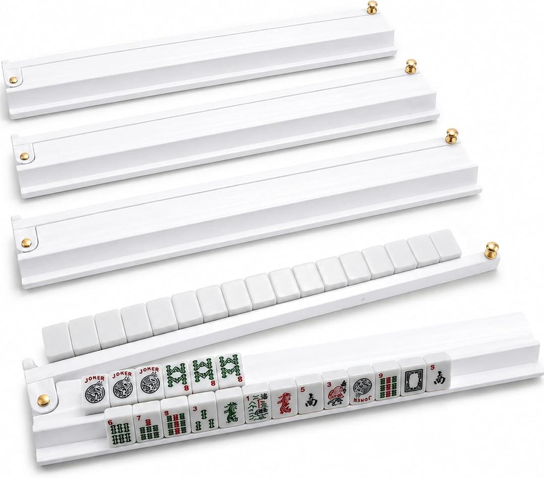 4.74 lb 21 in Wooden Oversized Mahjong Racks with Pushers(White), 21 inches Extra Large