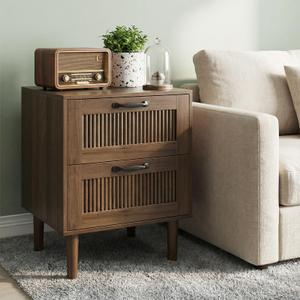 Kiasthome Wood Nightstand with 2 Drawers - Stylish Bedside Table for Bedroom, Functional End Table with Textured Front