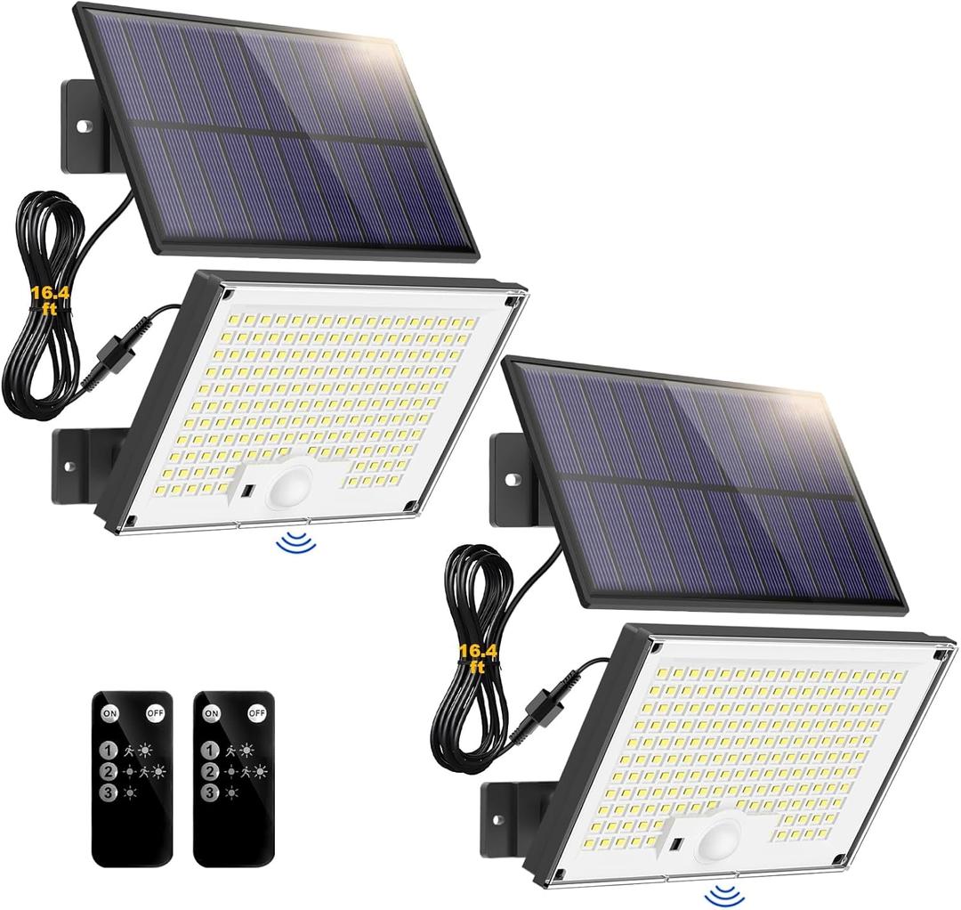 Solar Lights for Outside, 172LED 3Modes Split Motion Sensor Outdoor Lights with Remote Control, Solar Lights Outdoor Waterproof IP65, Outdoor Solar Lights for Yard,Patio,Garden,Garage, 2 Pack
