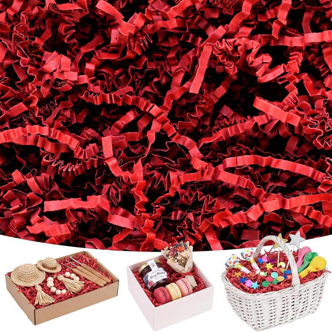 Koogel 1LB Red Shred Paper Fillers, Crinkle Cut Shredded Confetti for Basket Filling Birthday Party Box Fillers Gift Box Packaging Stuffing