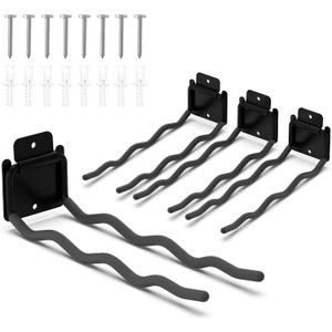 HUHOLE 4 Pack Garage Hooks Heavy Duty  12 Inch Long Wave Wall Mount Hangers for Ladders, Shovels, Chairs & Garden Tools  Steel Utility Organizer for Garage Storage System (60lb Capacity, Black)
