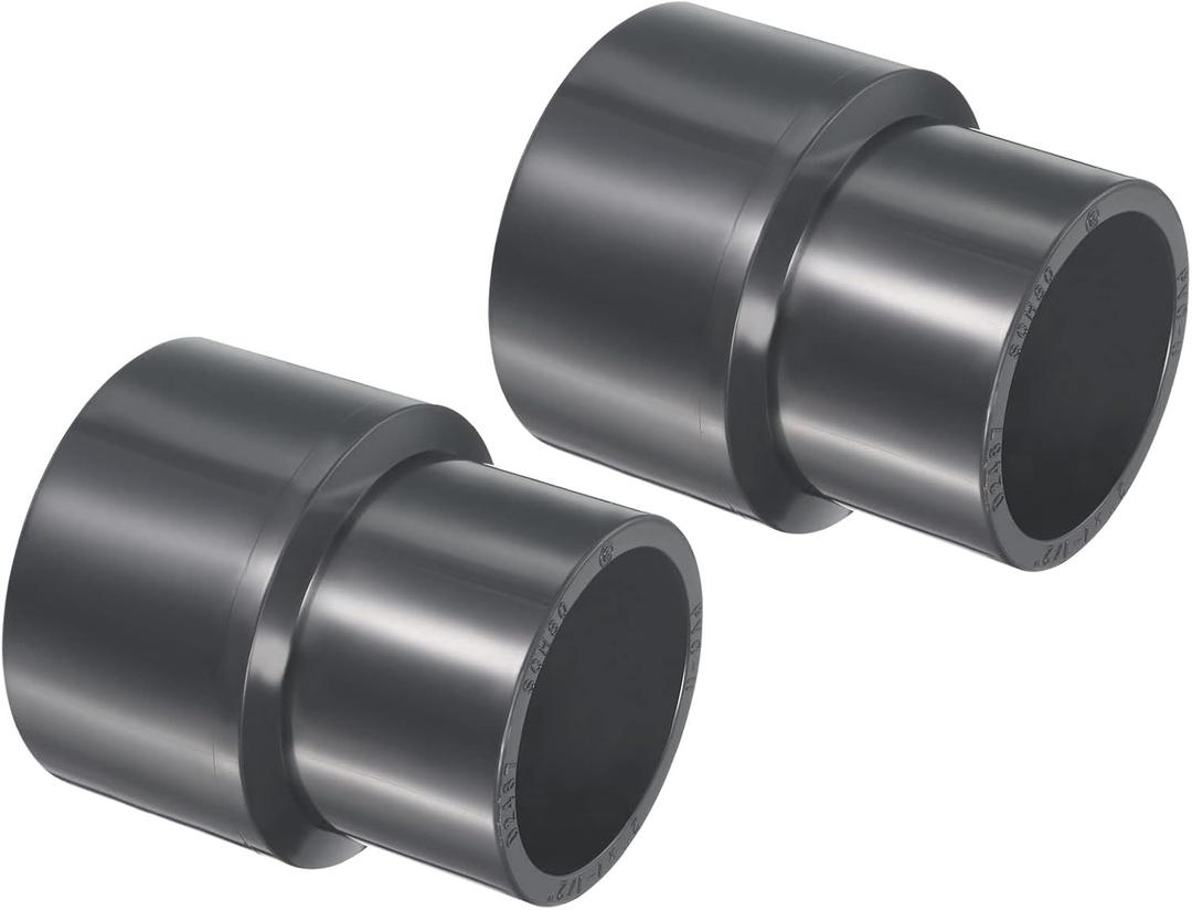 PATIKIL UPVC Reducer Pipe Fitting 2" x 1-1/2" Socket Schedule 80, 2 Pack Straight Coupling Adapter Connector, Gray