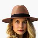 Felt Wide Brim Fedora Hats for Women Men, with Band Belt Buckle, Adjustable