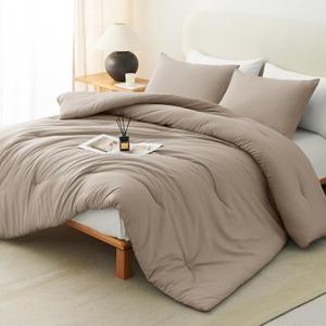 CozyLux King Size Comforter Set Khaki, 3 Pieces Solid Comforters King Size Breathable Quilted Bedding Sets, Luxury Soft Lightweight Bed Set with Down Alternative Comforter and 2 Pillowcases All Season
