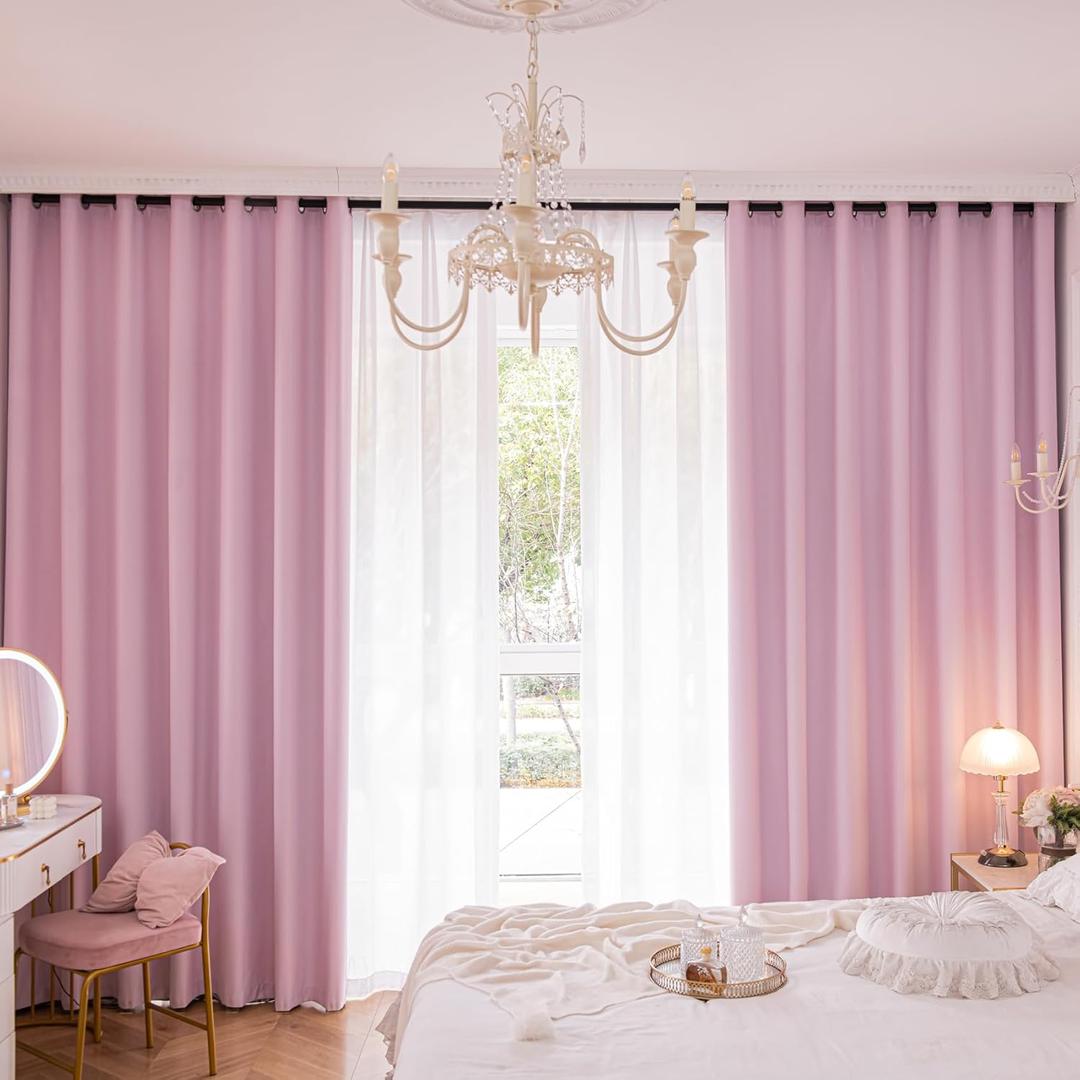 Windows Pink Blackout Curtains 45 inches Long 2 Panels Set Grommet Blackout Drapes Energy Saving Noise Reducing Thermal Insulated for Bedroom Living Room Nursery (42"W x 45"L (Pack of 2))