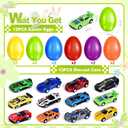 12Pack Prefilled Easter Eggs with Toys Inside, Easter Egg with Die-cast Racing Cars for Kids Basket Stuffers, Hunting Games, Party Favor, Prizes Reward