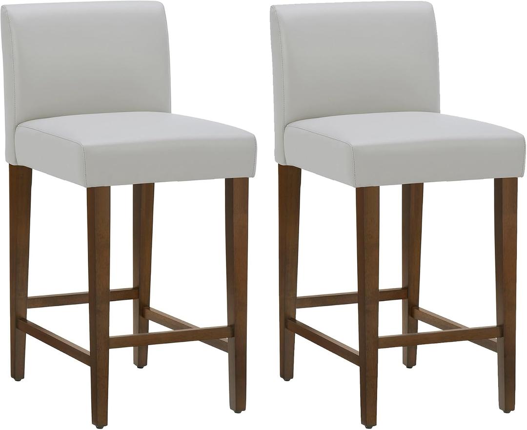 CHITA Counter Height Bar Stools Set of 2, 27" H Seat Height Upholstered Barstools, PU Leather in Creamy Grey, Enlarged 27" Height - 2pcs