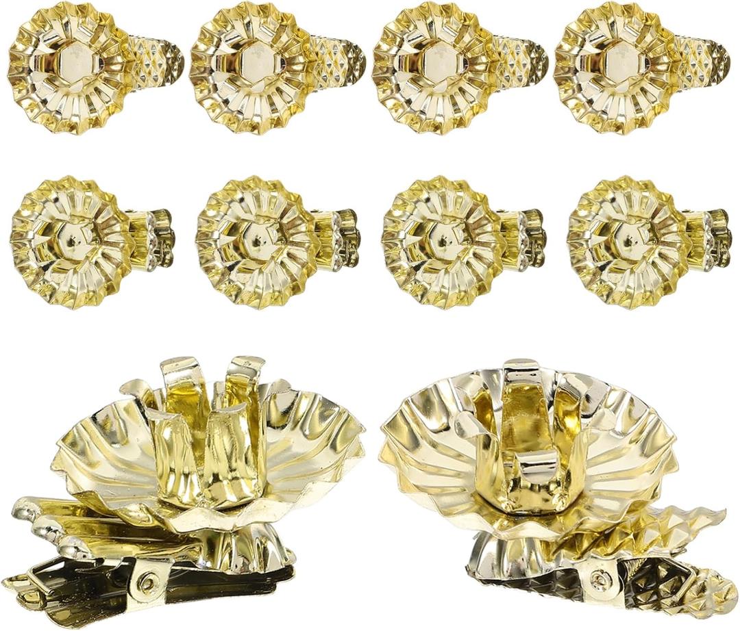 ABOOFAN 20pcs Clip on Candle Holders for Christmas Tree Candlestick Clips for Christmas Party Decoration (Golden)