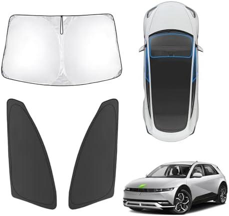 Karltys 3PCS Windshield Sun Shade for Hyundai Ioniq 5 2022-2025, Thickened Reflective Front and Side Window Sunshade for Ioniq 5, Foldable Sun Visor Protector Cover Blocks Heat UV Rays