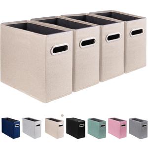 4 Pack Letter Size File Storage Box Collapsible, Fabric Hanging File Folders Organizer, Portable Office Document Holder with Metal Handle, Smooth PVC Rails, Beige