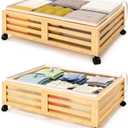 Under Bed Storage with Wheels-Large Bamboo Underbed storage Containers with Large Dust Bag Stackable Under the Bed Shoe Storage Bins for Clothes Books Bedding (2 Packs Nature, 23.62"L×16.54"W× 6.51"H)