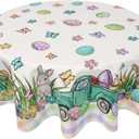 Giwawa Spring Easter Round Tablecloth Cute Bunny Table Cloth 60 Inch Truck Gnome Easter Rabbit Eggs Table Cover for Holiday Kitchen Party Dinner Decoration