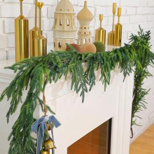 Jutom 2 Pcs 9 Feet Christmas Norfolk Pine Garland Realistic Artificial Faux Greenery Cedar Garland for Mantle Holiday Indoor Outdoor Fireplace Winter Christmas Decorations