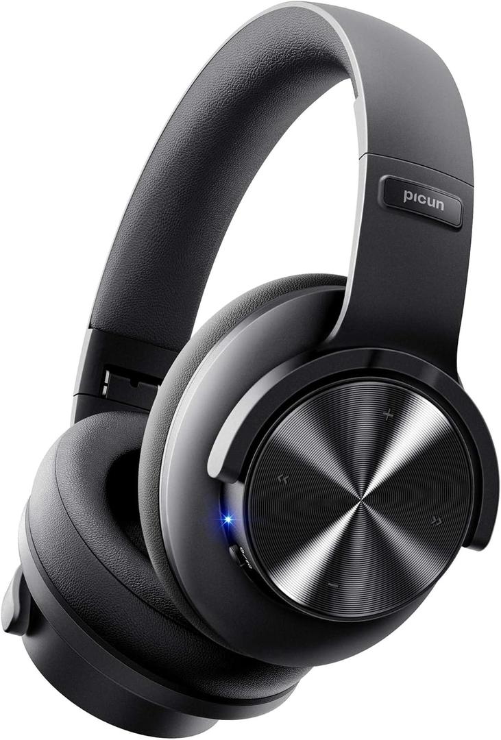 Picun B8 Bluetooth Headphones, 120H Playtime Headphone Wireless Bluetooth with 3 EQ Modes, Low Latency, Hands-Free Calls, Over Ear Headphones for Travel Home Office Cellphone PC Black