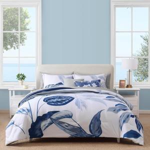 WRENSONGE King Size Comforter Set, 7 Pieces 7 Pieces Blue Tropical Leaves Soft Bedding Sets, Coastal Bed in a Bag, Botanical Printed Comforter with Sheets for All Season (King(102"X90"), Blue White Flower)