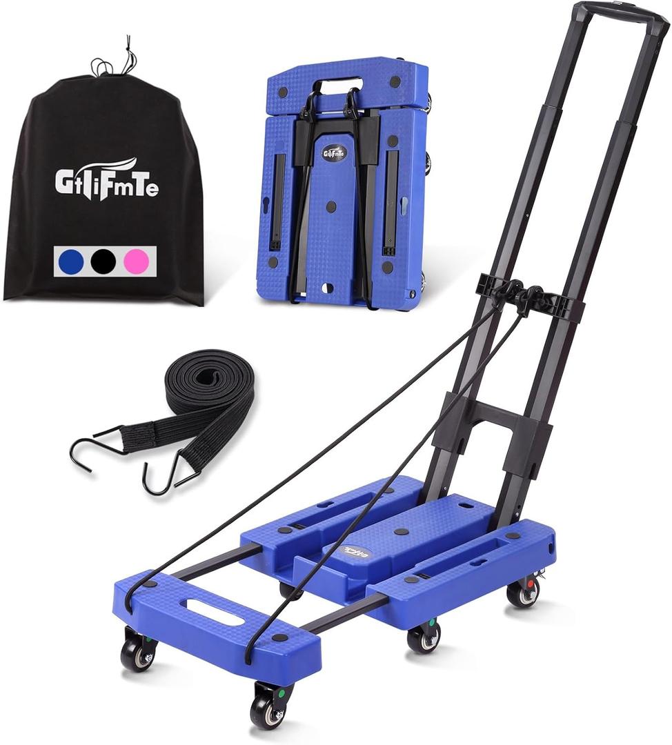 Folding Hand Truck Lightweight Hand Truck Dolly Foldable,Luggage cart with 6 Rotate Wheels, Utility Cart with Adjustable Handle,Collapsible Dolly for Moving-Blue