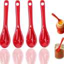 PTORIZNY Mini Spoons for Spices, Ceramic Spoon 3.5 inch for Spice Jars, Espresso Spoons, Small Seasoning Spoon for Salt, Coffee, Sugar, Powder and Pepper (Red spoon A set of 4)
