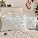HAUSSY Christmas Throw Pillow Covers 12x20 Set of 2, Decorative Tree Lumbar Pillow Cases, Soft Faux Fur Winter Cushion Case for Xmas Home Decor, Couch Bed, Living Room, White
