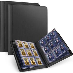 Lzerking 2 Pack Top Loader Binder 576 Capacity with 9-Pocket Pages, PU Leather Card Binder Storage for 3 x 4'' Top loaders Trading Cards, Sports Cards, Game Cards (black)