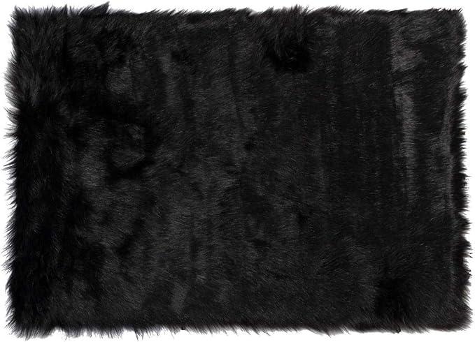 Black Rectangular Faux Fur Area Rug 25x35