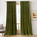 RYB HOME Moss Green Velvet Curtains 80 inches, Back Tab Soft Fabric Room Darkening Thermal Insulated Luxurious Home Decor Curtains for Living Room Bedroom, W 52" x L 80", 2 Panels Set