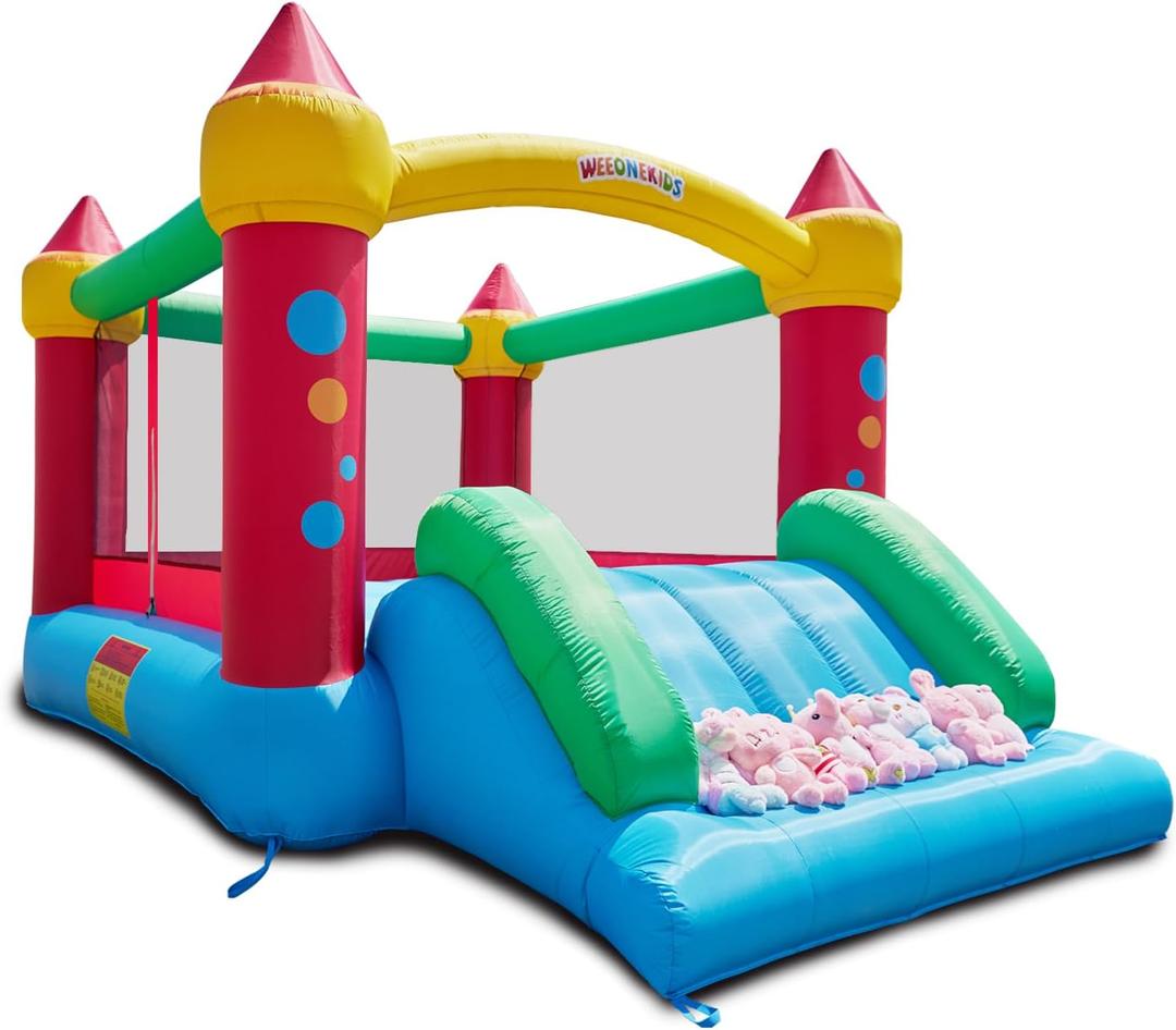 WeeOneKids Air Bounce House, Inflatable Bouncer with Air Blower and Slide, Jumping Family Backyard Bouncy Castle with Extra Thick Material (Red Yellow&Blue), Large