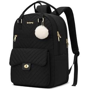 VANKANY Women Laptop Backpack 17.3in for Work College, Cute School Bag Bookbag for Teen Girls Big Students Middle High School, Black