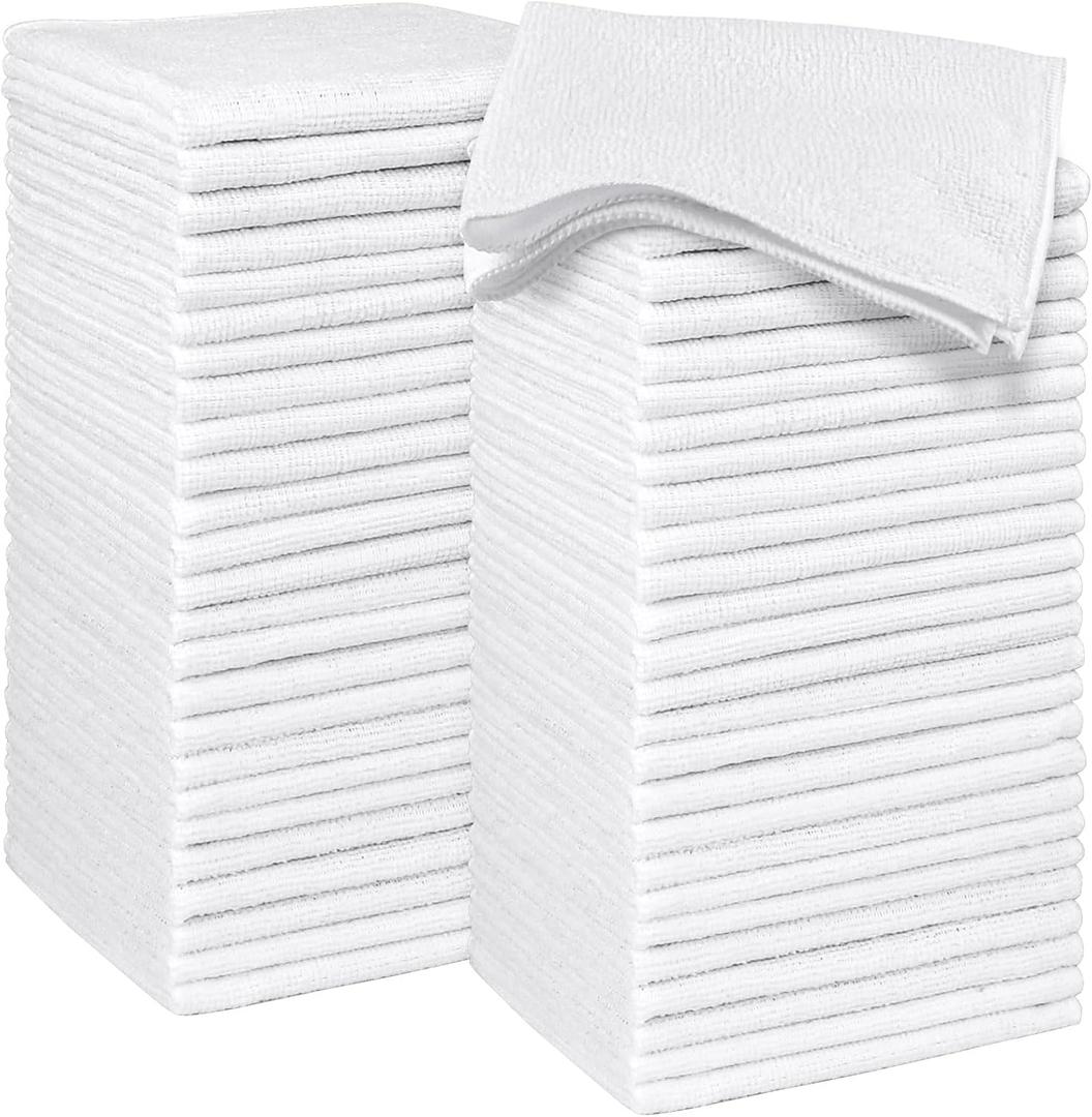HOMEXCEL Microfiber Washcloths Towel Pack of 50, 12" x 12" Highly Absorbent and Soft Face Towels Wash Cloths for Bathroom, Gym, Hotel and Spa, Fast Drying Multi-Purpose Cleaning Cloth, White
