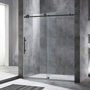 Woodbridge Frameless Sliding Shower, 56"-60" Width, 76" Height, 3/8" (10 mm) Clear Tempered Glass, Black Finish, Designed for Smooth Door Closing. MBSDC6076-MBL, 60"x 76" Matte Black