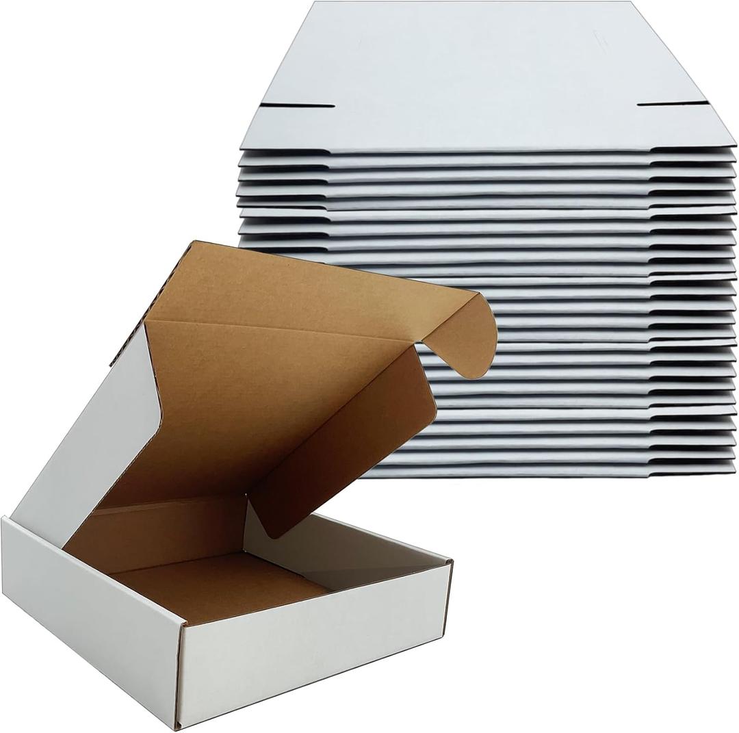 8x8x2 Inches Shipping Boxes Set of 25,White Corrugated Mailing Cardboard Box Literature Mailer for Packing Small Business Moving Storage, E-Commerce Packaging Mailing Boxes Gift Boxes for Presents