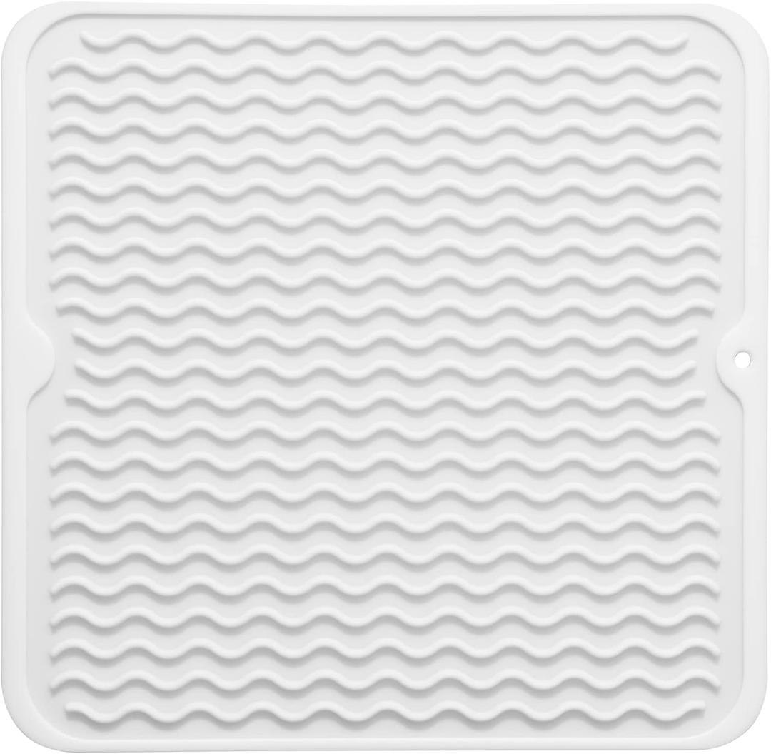 Silicone Dish Drying Mat for Multiple Usage,Easy clean,Eco-friendly,Heat-resistant Silicone Mat for Kitchen Counter or Sink,Refrigerator or Drawer liner White M 12 inches x 12 inches