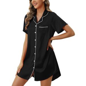 Samring Women's Satin Nightshirt Short/Long Sleeve Button Down Sleepshirt Silk Pajamas Sleep Shirt Nightgown for Women (Pink, M)
