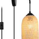 Wicker Wall Lamps with Switch for Living Room, Contemporary Plug in Cord Wall Sconces Rattan Bamboo Hanging Mounted Metal Fixture E26 Lights for Bedrooms Living Room(Excluded Bulb), Bulb Size: Diameter 14 cm/5.51 inches;Lampshade Height:22.5cm/8.86inches; Cable Length: 160 cm/62in