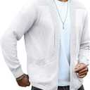 Men's Shawl Collar Long Sleeve Cardigan Knit Open Front with Pockets (White, L)