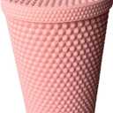 MIE Matte Studded Venti Tumbler, 24oz Insulated Double Wall Cold Cup with Lid and Straw, BPA-Free Plastic Diamond Mug, Coral