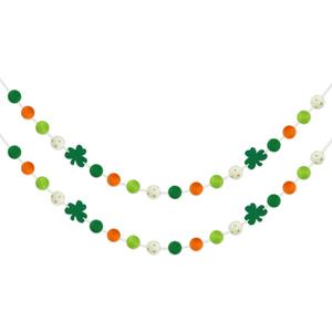 2 Pcs St Patrick's Day Felt Ball Garlands with Shamrock - St. Patrick's Day Decorations - Green Dark Green White Orange Pom Pom Garlands for Home Tree- Irish Party Home Fireplace Mantle Hanging Decor
