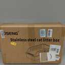 Stainless Steel Cat Litter Box with Lid, XL Extra Large High Sided Litter Box for Big Cats, Odor Free Open Top Litter Pan Easy Cleaning Anti-Urine Leakage Non-Stick, Includes Scoop, Light Grey