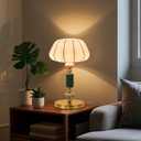 Modern White Fabric Table Lamp Plug in Metal Base Desk Light with Plug Cord Switch for Bedroom Bedside Living Room