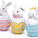 Hodao Easter Bunny Figurines Set of 3  5.3" Hand-Painted Resin Decorations with Pastel Easter Egg Design  Perfect for Spring Dcor, Tabletops, and Festive Displays (Color 3pcs)