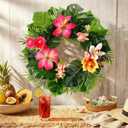 Cinnvoice Hawaiian Leis Flower Wreath Decoration Tropical Wreaths for Front Door Hawaiian Door Hanging Decor Summer Tropical Floral Wall Decor for Indoor Outdoor Decoration