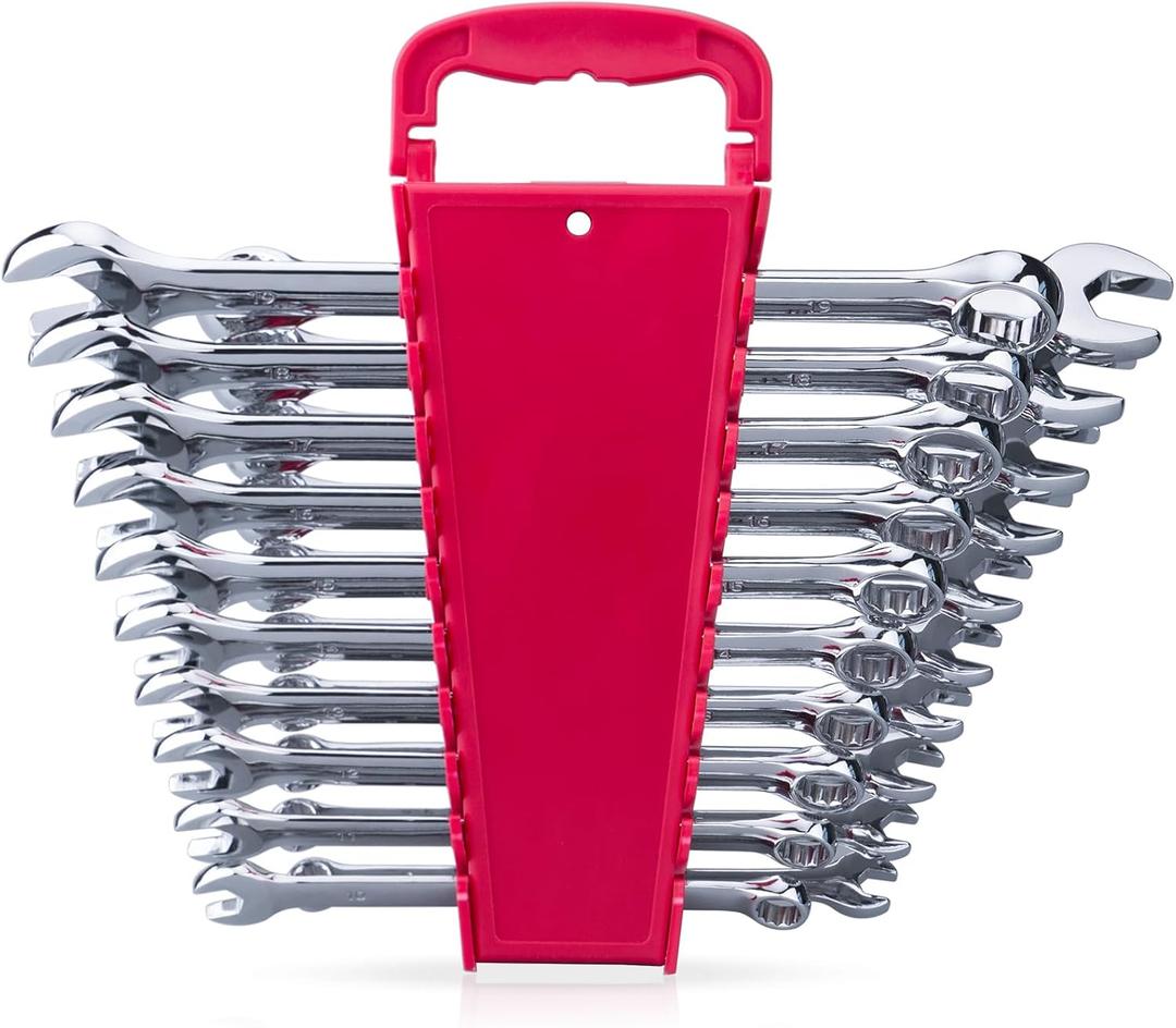 Max Torque 20-Piece Premium Metric and SAE Combination Wrench Set in Rack | Metric Size 8mm - 19mm, Inch Size 5/16 - 3/4 | Longer Wrench Body Design, Chrome Vanadium Steel, Unique V-Groove Open End