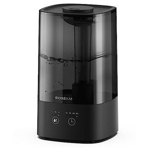 ROSEKM 4.5L Humidifiers for Bedroom, Humidifiers for Home Large Room, Cool Mist Humidfiers for Baby and Plant with Timer, Adjustable Mist Level, 360° Nozzle, Auto Shut-Off, Black