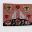 Gothic Leopard Wall Art Boho Witchy Psychedelic Eye Heart Canvas Prints Pink Cheetah Poster Mystical Jungle Animal Painting Picture Artwork for Bedroom Living Room Decoration