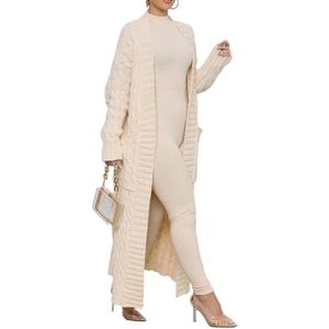 Long Sweaters for Women Cardigan Open Front Long Sleeve Plus Size Chunky Cable Knit Duster Cardigans with Pockets Winter Coat S