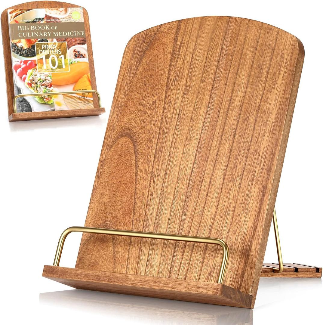 Cookbook Stand for Kitchen Counter Adjustable - Wood Recipe Book Holder for Convenient Cooking Fit iPad Tablet Recipe Book Holder