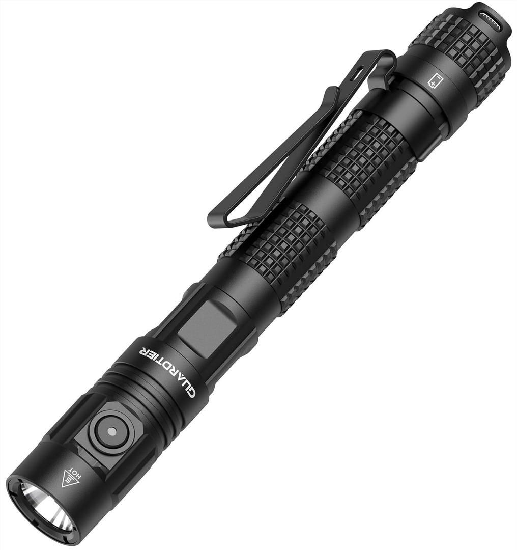 ML70 1500 Lumen EDC Flashlight Rechargeable, Pen Style Self Defense Compact Tactical Flashlight with 2AA Dual Power, IPX7 Waterproof Pocket light for Camping, Emergencies, Outdoor Activities