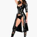 SPICYKISS Women Faux Leather Cape Cloak Cosplay Halloween Costume Punk Gothic Dress Lace up Catsuit Hooded Cape, Medium