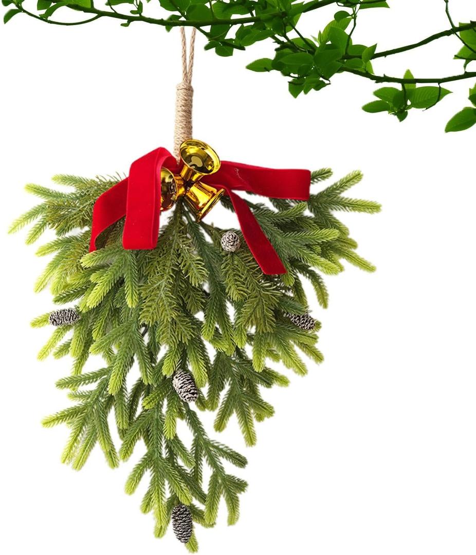 Christmas Teardrop Swag | Bowknot Bell Decoration | Greenery Pine Swag,for Holiday Christmas Family Friend Outdoor Home Door Wall Stairway