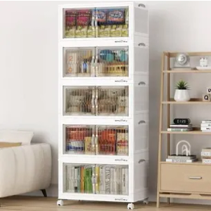 100Gal Large Storage Bins with Lid, 400Qt Plastic Stackable Closet Organizer and Storage, Collapsible Storage Box with Wheels, Folding Storage